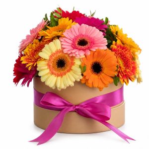 Hermosa caja con gerberas